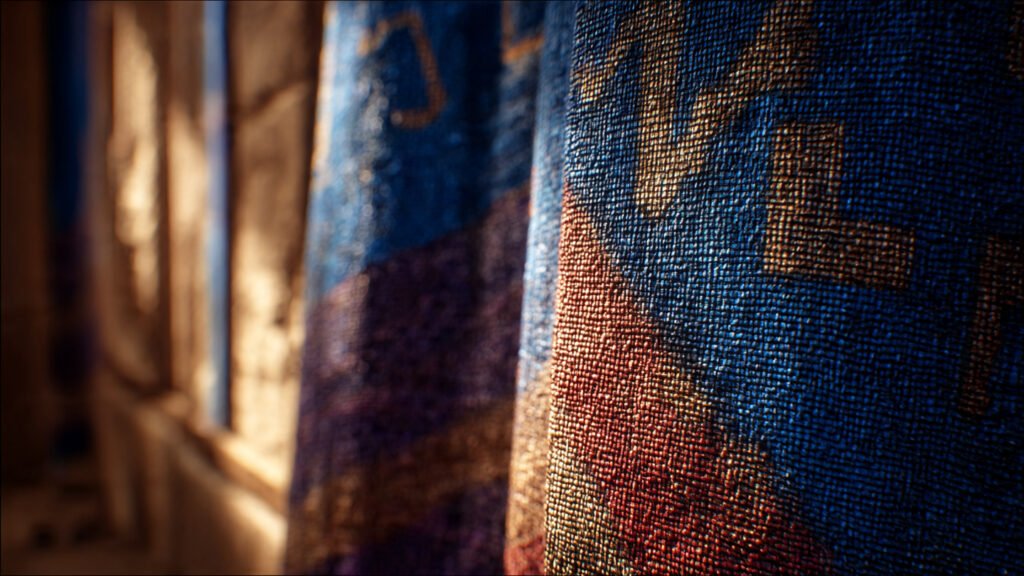 "Featured image for biblical meaning of colors in dreams showing the sacred threads of the Tabernacle.