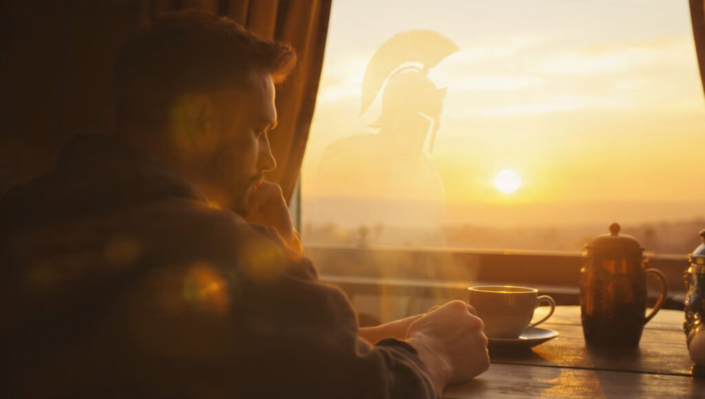 Modern believer sitting at a table representing the full armor of God in daily life