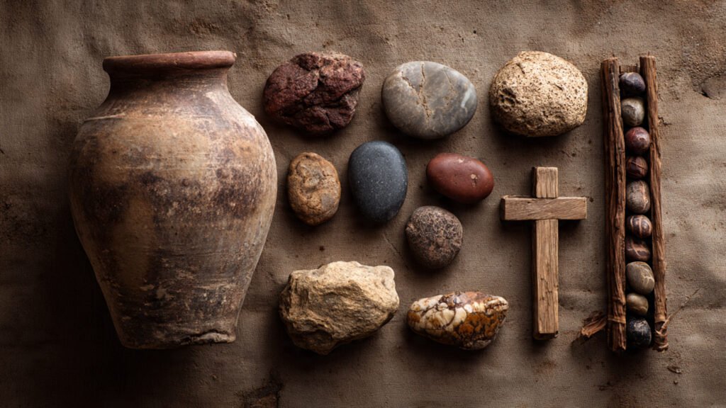 Artifacts representing biblical numerology and the symbolic meaning of numbers in dreams